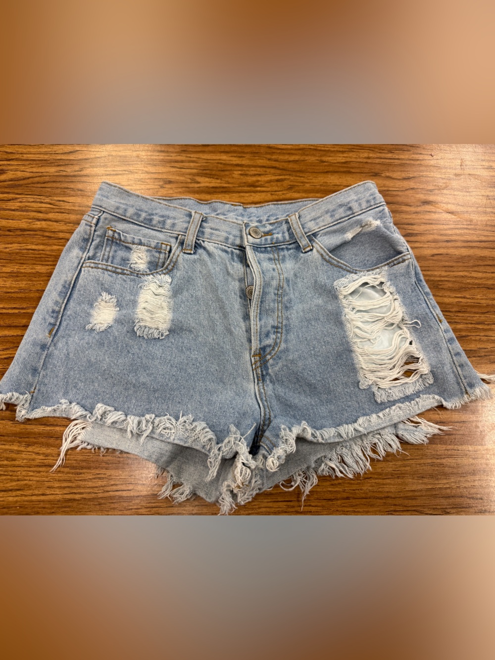 John Galt Jean shorts‎ with intentional distressing and button fly